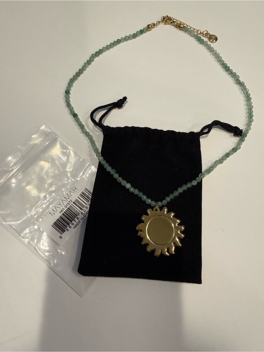 NEW Mayamar Natural Green Beaded Gold Sun Pendant Necklace - Picture 6 of 9